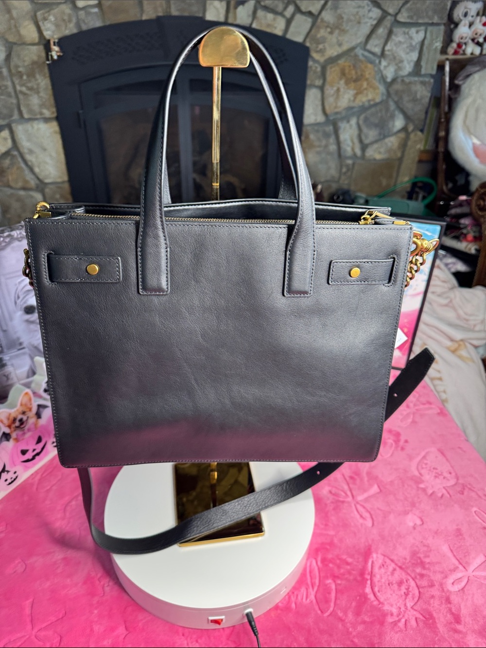 Kurt Geiger "The Sloane" large 3-way Black Tote NWT 13.5"L x 10.5"H x 5"D - Picture 6 of 17
